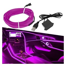 ZIMISI EL Wire Interior Car LED Strip Lights, 16FT USB 5V Auto Neon Light with Sewing Edge & Fuse Protection, Universal Electroluminescent Ambient Light Accessory for Interior Decoration (Purple)