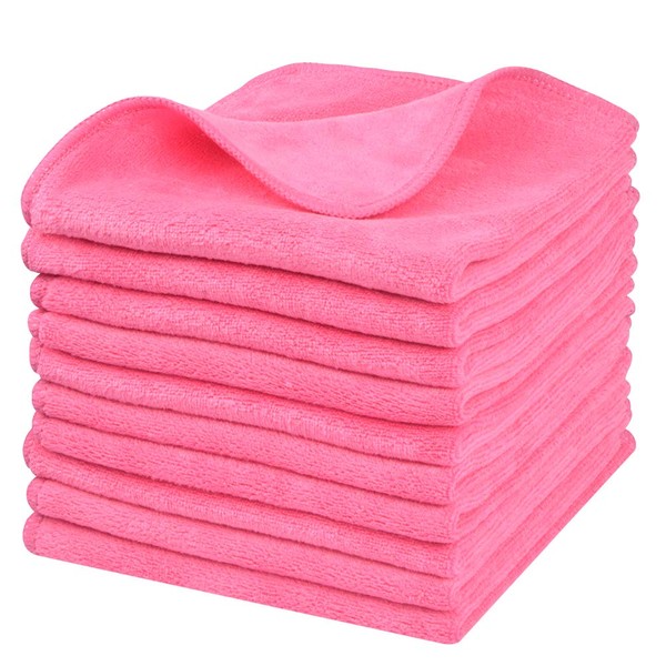 Sinland Microfiber Facial Cloths Fast Drying Washcloth 12inch x 12inch Dark Pink 10 pack