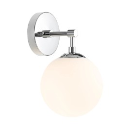 White Glass Ball E26 Wall Sconces Indoor Bedroom Wall Mounted Bedside Lamp Modern Wall Lamp for Home Bathroom HotelBody color: Chrome, Lamp Power(W): 100, Lamp Sizes: Small