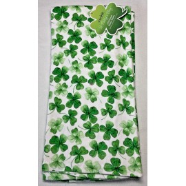 COLORDRIFT KITCHEN TOWELS (2) WHITE GREEN SHAMROCKS 18 X 28 100% COTTON NIP