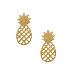 chelseachicNYC Handcrafted Brushed Metal Cute Pineapple Stud Earrings Gold