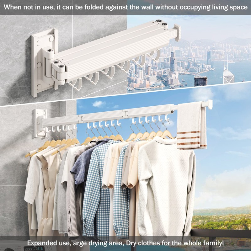 CHAHUANV Wall Mounted Clothes Drying Rack, Collapsible Laundry Drying Rack,