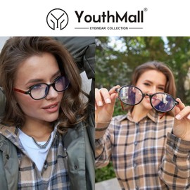 YouthMall Retro Oval Glasses for Women Men Blue Light Glasses Vintage Small Round Frame Computer Eyeglasses (Clear green)
