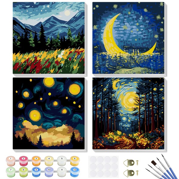 4 Pack Paint by Number Kits for Adults Beginners, DIY