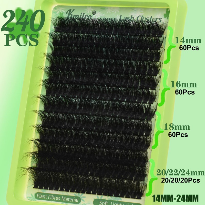 Lash Clusters Kit 14-24mm 180D Volume Clusters Eyelash Extensions 240Pcs