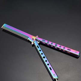 Stainless Steel Folding Comb, Butterfly Comb Trimmer for Beginners, No Heat Styling Tool, Fashion Men's Hair Accessories, Hair Accessories - Color: Silver, Size: one-size