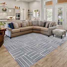 UMBFUN 8x10 Area Rugs for Living Room, Washable Rug Non-Slip and Non Shedding, Vintage Large Rugs for Bedroom Dining Room Home Office Black and White Stripes