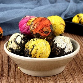 Yunnan Pu'er Scented Dragon Ball Gift Box - 120g (18pcs) Raw Tea With Rose Jasmine 6 Flavor Combination (4.2oz.)