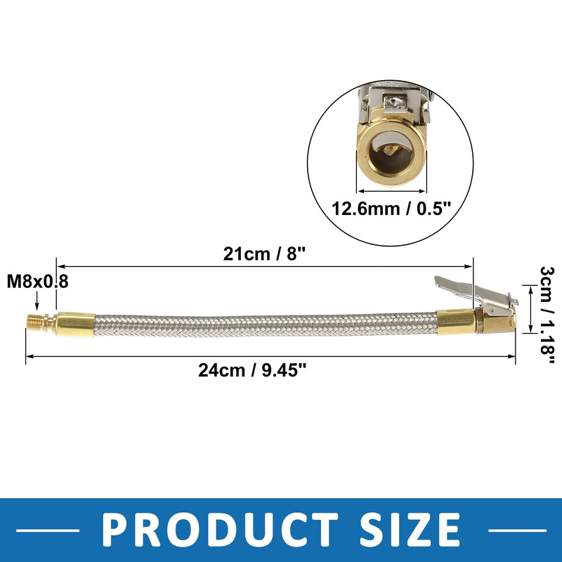 A ABSOPRO 21cm Car Air Inflator Hose Adapter Stainless Steel