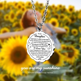 HOFOYA To My Daughter Necklace Gift for Daughter From Mom Engraved Inspiring Message Sunflower Pendant Valentines Birthday Jewelry Gifts for Women