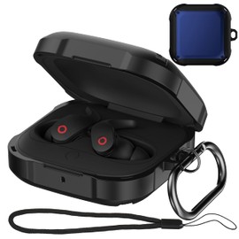 SKTDWEI For Beats Fit Pro Case, TPU Military Shell Protective Cover Case Skin Keychain and Strap for Beats fit pro 2021 (Black/Blue)