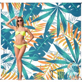 Beach Blanket Waterproof Sandproof Beach Mat 79”x 83” for 1-4 Adults Quick Drying Durable Outdoor Picnic Mat for Beach Festival Travel Camping Hiking (W&GN&Y-Palm, 79"×83"(4 Person))