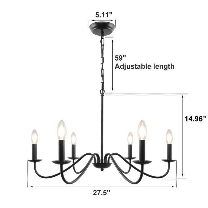 Cunfash 6-Light Black Chandelier for Dining Room, Farmhouse Industrial Chandelier