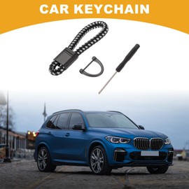 Partuto 1 Set Universal Car Keychain - Car Home Women Men Key Chain with Ring Durable - PU Leather Zinc Alloy Black White