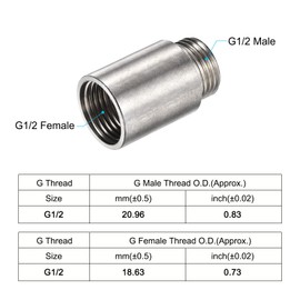 MECCANIXITY Stainless Steel Extension Pipe Fitting 30mm G1/2 Female to G1/2 Male Thread Reducer Coupling Adapter Connector