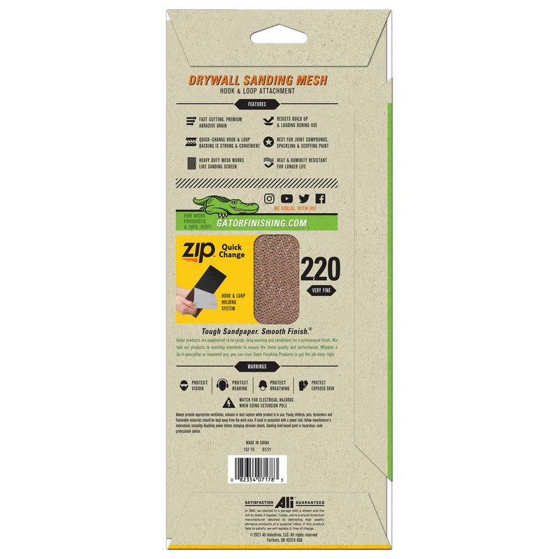 Gator 7178 Hook and Loop Very Fine 220-Grit Screen Drywall