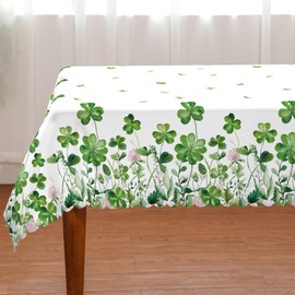 Siilues St Patricks Day Tablecloth 60 x 60 Inch Square, St Patricks Day Decorations for Home Lucky Shamrock Decor Green Seasonal Spring Holiday Scallop Edge Table Cloth