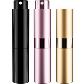 IKSKEY Perfume Travel Refillable Bottle 3Pcs 8ML Portable Atomizer Spray Gifts for Traveling Toiletries Accessories (Black,Pink,Gold)