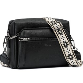 HILAEX Women's Shoulder Bag with 4 Compartments, Women's Handbag with Anti-Theft Leather Crossbody Bag with Adjustable Removable Shoulder Strap, Black & Gunmetal