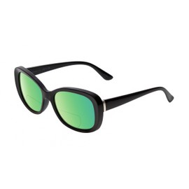 Calabria Sophia Polarized BiFocal Reading Sunglasses 2.50 Black/Green Mirror Women Trendy Sunnies Chic Bi-Focal Sun Glasses