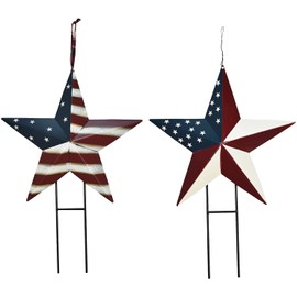 Morning View American Flag Garden Stake Set of 2 Patriotic Decor Metal Star US Flag Yard Sign Bar Star Outdoor Lawn Art Ornament 4th of July Memorial Day Veterans Day Independence Day 12 Inches Tall