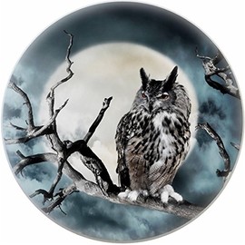 Set of 2 Perched Owl with Moon Ceramic Cabinet Drawer Knobs