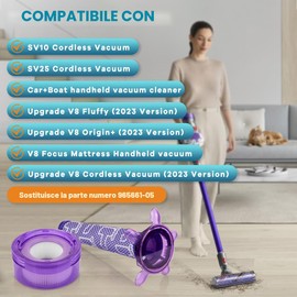 Filtro di ricambio V8 aggiornato compatibile con aspirapolvere portatile Dyson Car+Boat Animal Extra SV25, SV10, FOCUS Mattress, ricambio #965661-05 e 967478-05