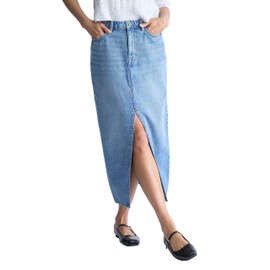 Buffalo David Bitton Women's Samantha High Rise Denim Maxi Skirt with Front Slit, Mid Blue Sanded, 28