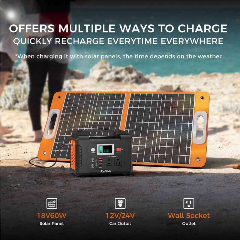 Flashfish 200W Portable Power Station 151Wh, 400W Peak Solar Generator