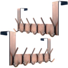 WEBI Over The Door Hooks for Hanging,Door Hanger,Over The Door Towel Rack,Door Coat Rack for Clothes,Hats,Antique Copper,2 Packs