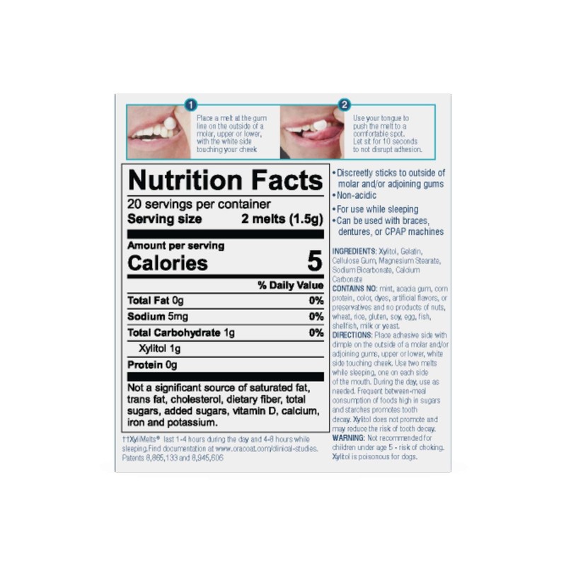 OraCoat XyliMelts Dry Mouth Relief Stick-On-Melts for Sensitive Mouths, Mint-Free