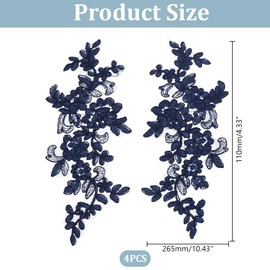 HOBBIESAY 2 Pair Flower Embroidery Lace Applique Marine Blue Polyester Floral Patch Sewing Craft Decoration Appliques Repair Patches for Wedding Dress Gown Bodice Costume Clothing Craft DIY