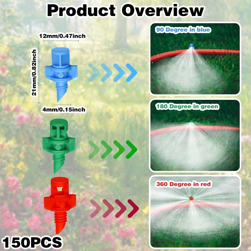 150Pcs Drip Irrigation Emitters, Micro Sprinkler Heads Misting Sprinkler Refraction
