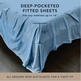 Bamboo Bay 6 Piece Queen Sheet Set - 100% Viscose Made from Bamboo Sheets Queen Size Bed Set - Soft Cooling Sheets for Hot Sleepers - Breathable Queen Sheets Fits Up to 16'' Deep Pocket - Light Blue