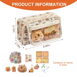 Ferizzia Capybara Stationery Set, Capybara Pencil Case with Large Capacity with Compartments, Stationery Set Suitcase, Cute Stationery Gift Set for Children, for Office, School, Pack of 58