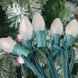 Cbebew C7 LED Christmas Lights 25Ft Frosted White Outdoor String Lights with 27 Warm White LED Bulbs (2 Spare), Vintage Christmas String Lights for Garden Wedding Party Xmas Decoration