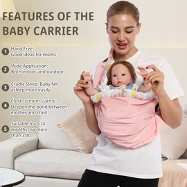 CUBY Portabebés, de algodón natural, extra cómodo para llevar fácilmente al recién nacido, infante y niño pequeño e ideal para la lista de regalos de bebé (flamenco rosa)