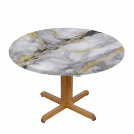 YINRON White Marble Gold Veins Round Tablecloth Fashion Marbling Artificial Stone Table Cover Table Cloth For Indoor Dining, Outdoor Picnic Parties, Camping ,Fits For Table 40-44"