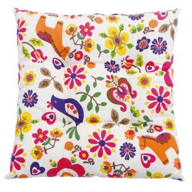 Seat Cushion, Cute Polka Pattern, Fun with Flowers and Animals, 17.7 x 17.7 inches (45 x 45 cm), Reversible