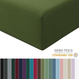 RUIKASI Fitted Sheet 140 x 200 cm Olive Green Bed Sheet - Oeko Tex Fitted Sheet 140 x 200 cm Duvet Cover, Microfibre Bed Sheet Cover 140 x 200 cm Deep Pocket Bed Fitted Sheet