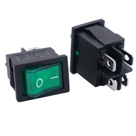Twidec/6Pcs AC 6A/125V 10A/250V DPST 4 Pins 2 Position ON/Off Green LED Light Illuminated Boat Rocker Switch Toggle（Quality Assurance for 1 Years）KCD1-4-201N-G
