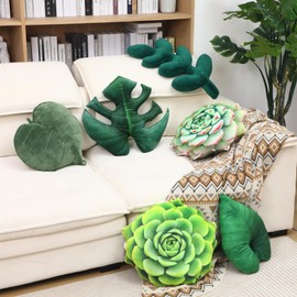 6 Pack Leaf Succulent 3D Pillow Plant Throw Pillows 20 in Green Leaf Shaped Throw Pillow Cushion Botanical Aesthetic Monstera Pillow Gifts for Women Plant Lovers