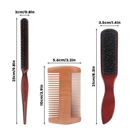 3-Piece Slick Back Hair Brush, Grooming Kit with Wooden Beard Brush and Dual-Sided Comb, Smoothing Hair Brush for Styling and Scalp Massage, Suitable for Thick, Curly, Dry Hair and Beard Care