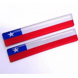 DIGIART INTERNATIONAL CHILE CHILEAN FLAG 3D EPOXY CAR EMBLEM SET (2) FLEXIBLE REFLECTIVE DURABLE