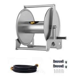 Stainless Steel Garden Hose Reel, 150 Feet of 1/2 Inch Hoses Capacity, Hose Reels for Outside with 8 ft Inlet Hose and Crank