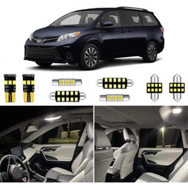 HUOKEDS 15pcs Sienna Interior LED Lights Replacement for 2011 2012 2013 2014 2015 2016 2017 2018 2019 2020 2021 Toyota Sienna 6000K Super Bright White interior LED bulbs package + Installation Tool