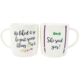 Jones Home & Gift Engagement Gift "She Said Yes" Engagement Mugs Set of Two Boxed