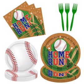 HiEnjoin 72PCS Baseball Party Plates and Napkins, Baseball Birthday Dessert Plates with Forks Disposable Dinnerware Baseball Themed Decoration Supplies for Baseball Fans Boys Baby Shower