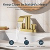 FORIOUS Brushed Gold Bathroom Sink Faucet, Waterfall 4 Inch Centerset