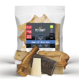 Pet Craft Supply Pure Natural Grass Fed Grain Free Water Buffalo Variety Pack of 11 Durable Tough Dog Chew for Aggressive Chewers and Puppies, Black